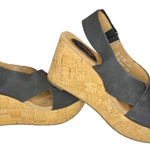 Clarks Artisan Women's Black Suede Cork Wedge Sandals Size 7 26107066